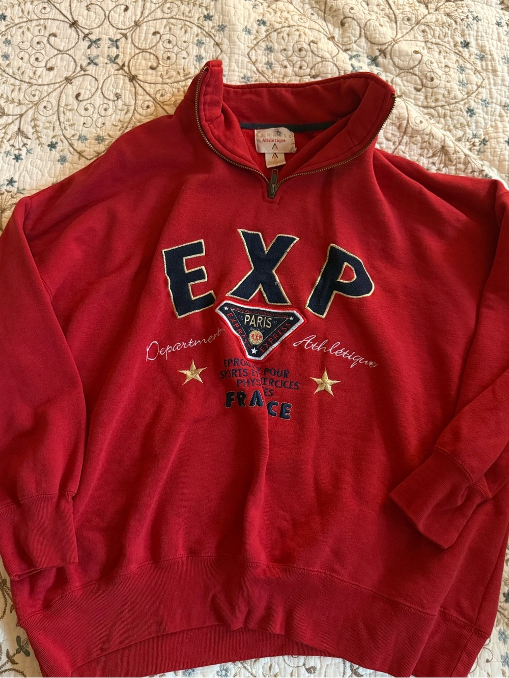 Express Red Half-Zip Pullover with Navy Embroidery